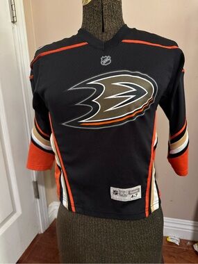 Reebok Black Anaheim Ducks Hockey Jersey with Orange Trim